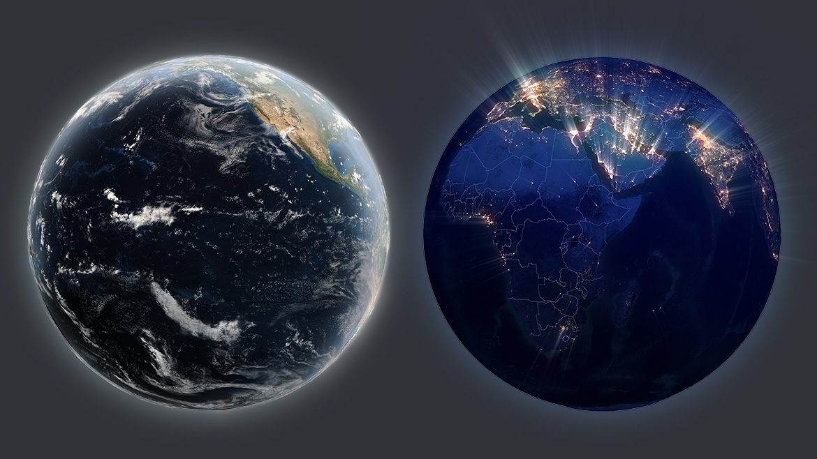 3d-карта Земли, день и ночь